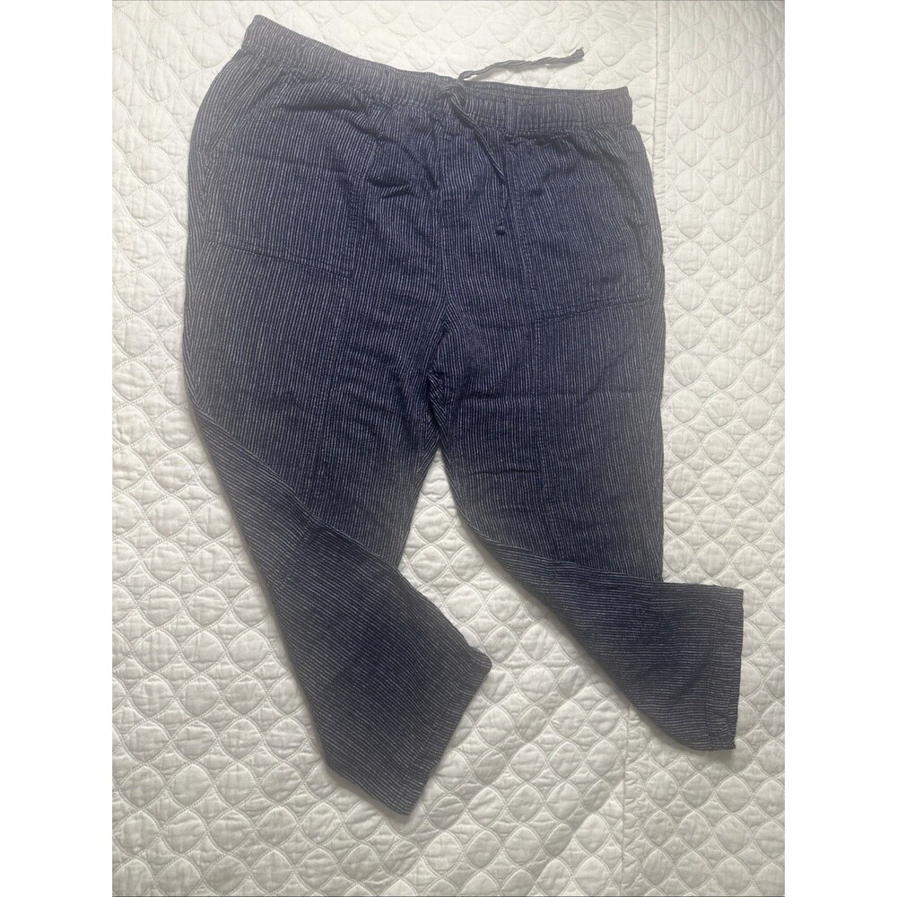 Linen Blend Size 20 Crop Pull On Pants Coastal Beach Striped Blue